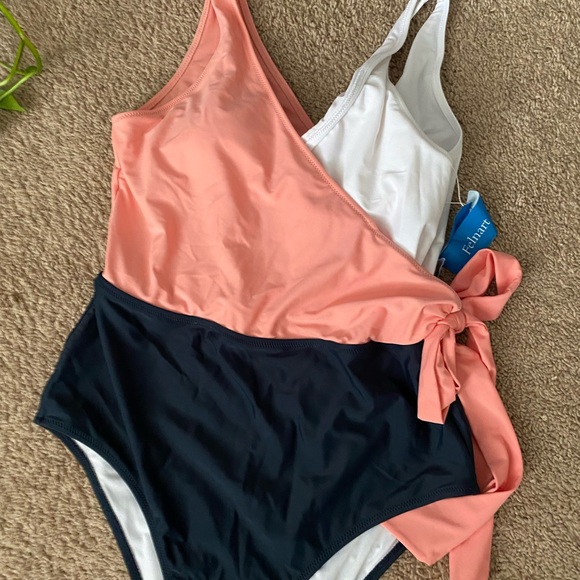 Felnart V Neck Color Block Wrap One Piece - Picture 3 of 5